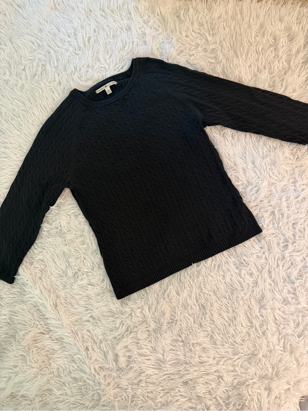 Vintage Tommy Hilfiger Black Cable Knit Sweater Women’s L/G Fitted